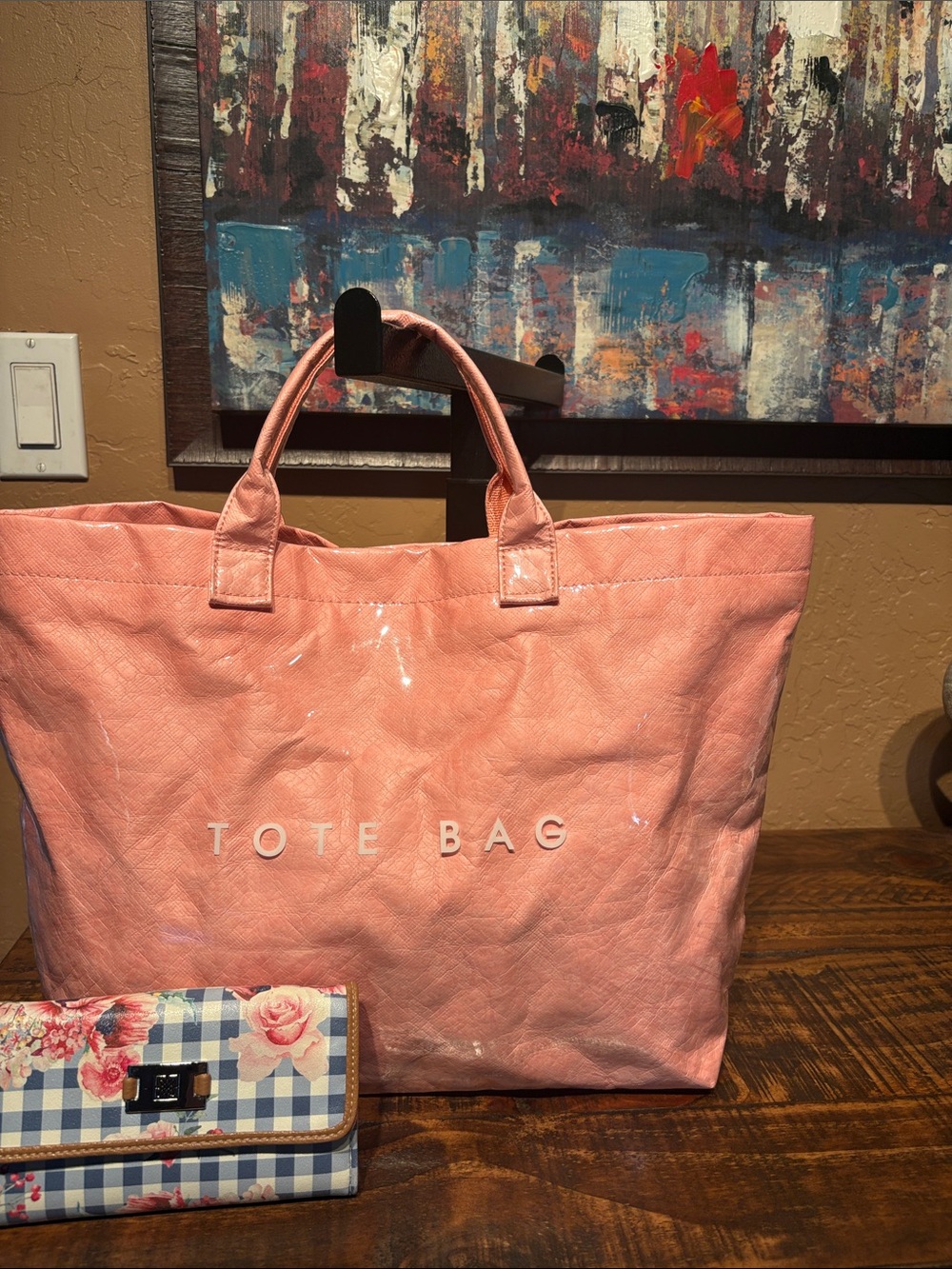 NWT Pink large Pvc Tote with matching  wallet,